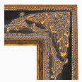 810-BLK-G Baroque picture frame, Matte black panel. Antique gold corner ornaments with matching liner.