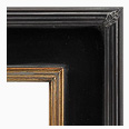 629-5G Plein Air picture frame, Soft black with delicate red lines and antique gold lip with small corner ornaments.
