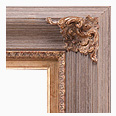 680-228-G-EXT-WL Rustic picture frame, Rustic light gray brushed driftwood. Ornate Gold Compo. Corner Antique Gold Ornament…
