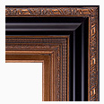 2722-BLK-G-WL Traditional picture frame, Scoop Black Panel, Antique Gold with Red Rub Compo, With Matching Gold Liner.